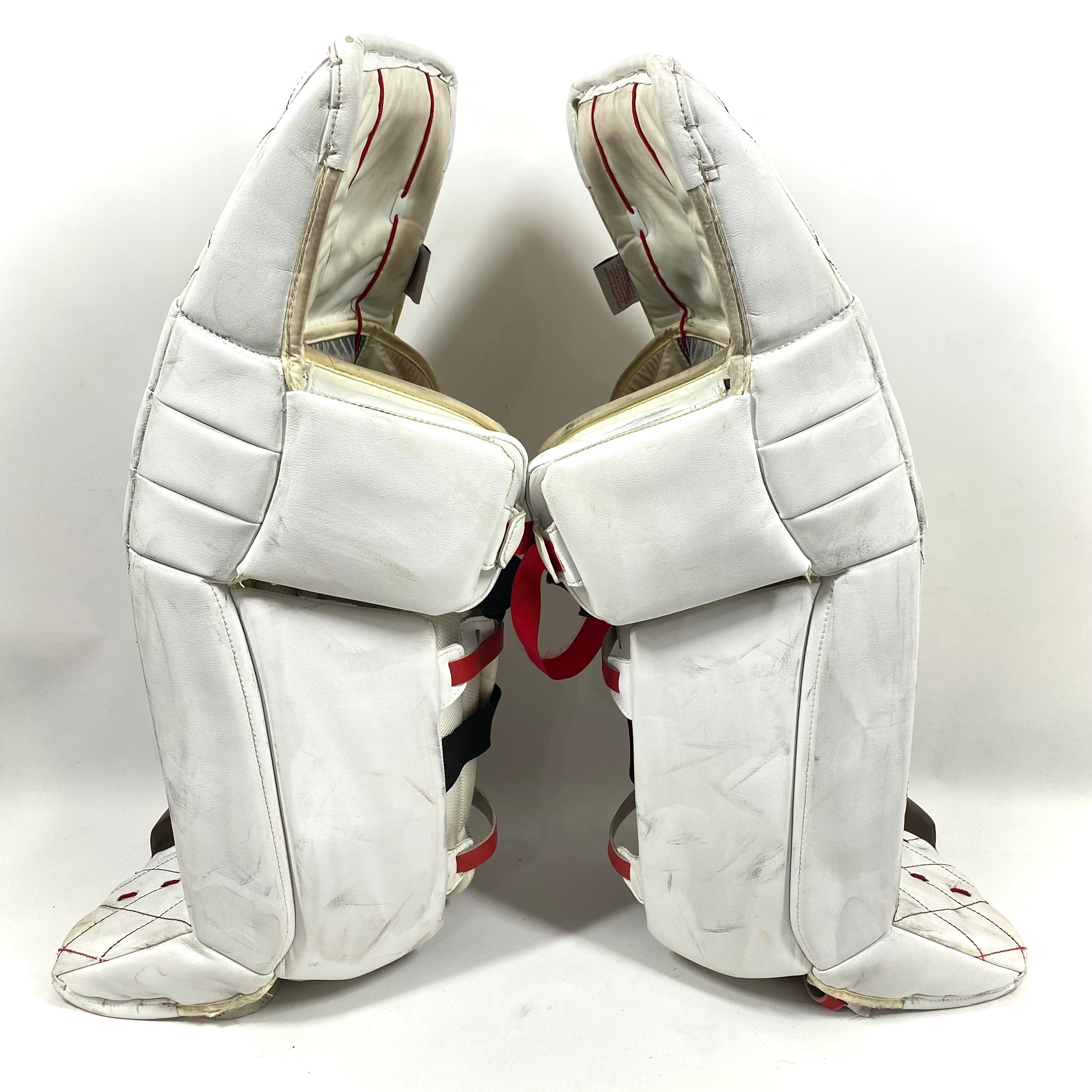 Vaughn Velocity V7 - Jambières de gardien de but Pro Stock d'occasion - Ensemble complet (blanc/marron/rouge)